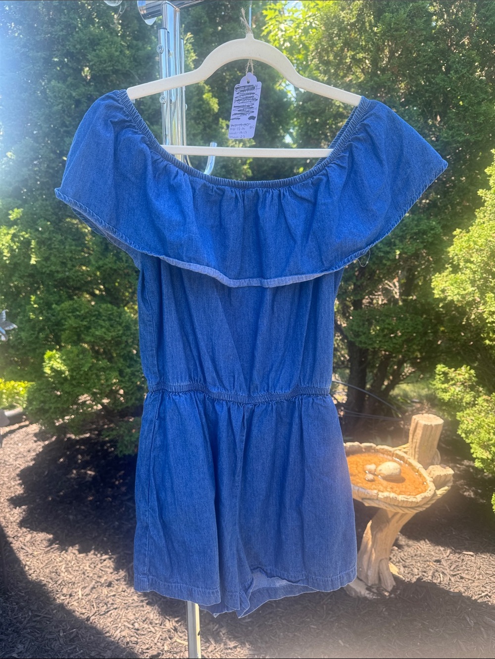 Ci Sono Blue Off-Shoulder Denim Romper